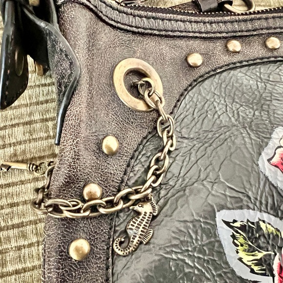 Isabella Fiore Chained Me Hearty Tattoo Distressed Leather Handbag - Picture 3 of 16